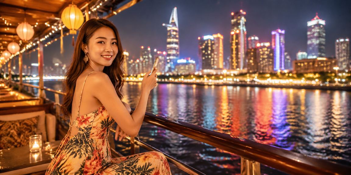Người dùng truy cập 120b trên điện thoại tại chợ đêm TP. Hồ Chí Minh